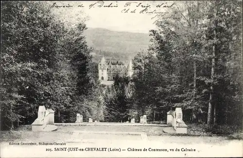 Ak Saint Just en Chevalet Loire, Chateau de Contenson, vu du Calvaire