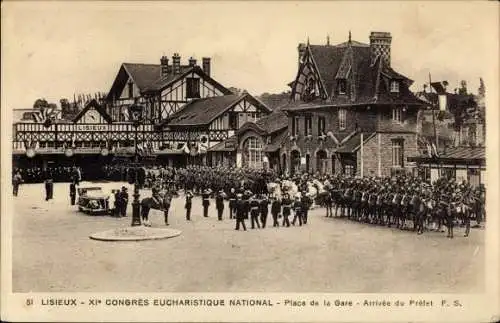 Ak Lisieux Calvados, XI Congres Eucharistique National, Place de la Gare