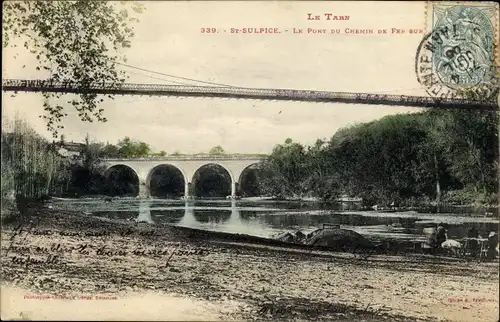 Ak Saint Sulpice Tarn, Le Pont du Chemin de Fer sur l'Agout