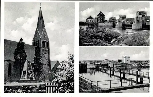 Ak Dörverden in Niedersachsen, Kraftwerk, Schleuse, Kirche