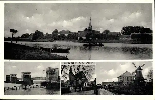 Ak Dörverden an der Weser, Windmühle, Kirche, Blick auf den Ort