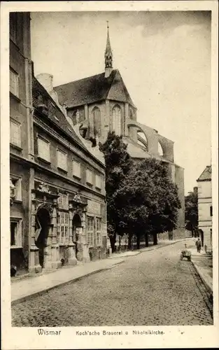 Ak Hansestadt Wismar, Kochsche Brauerei, Nikolaikirche