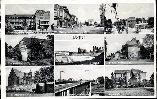 Ak Dorsten, Bochumer Straße, Freibad, Lippebrücke, Franziskanerkirche, Augustaschule, Postamt