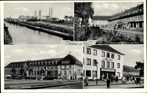 Ak Walsum Duisburg im Ruhrgebiet, Hafen mit Schacht, Barbara Lichtspiele, Rathaus, Sparkasse