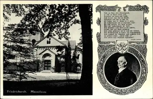 Ak Friedrichsruh Aumühle, Fürst Otto von Bismarck, Portrait, Mausoleum