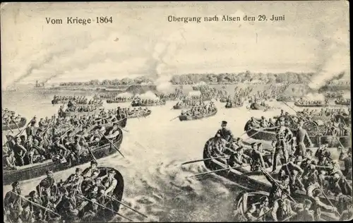 Künstler Ak Als Alsen Dänemark, Übergang nach Alsen am 29. Juni 1864