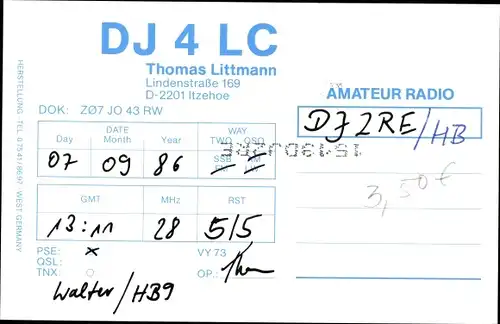 Ak QSL Karte, Funkerkarte, DJ4LC, Thomas Littmann, Itzehoe, Funkgerät
