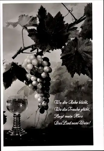 Ak Wo die Rebe blüht, wo die Traube glüht, Weinglas, Weintraube