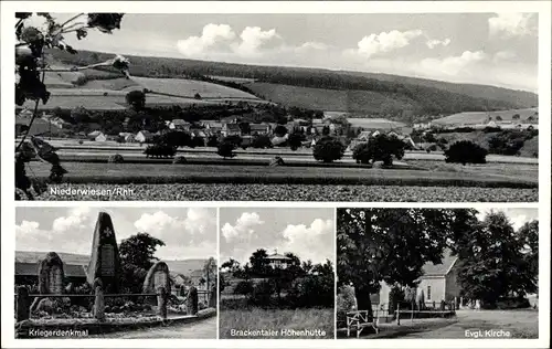 Ak Nieder Wiesen Rheinland Pfalz, Total, Kriegerdenkmal, Kirche, Höhenhütte