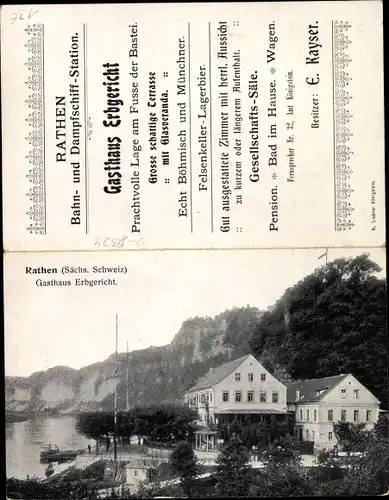 Klapp Ak Rathen an der Elbe Sächsische Schweiz, Gasthaus Erbgericht, Anlegestelle