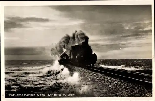 Ak Kampen auf Sylt, Hindenburgdamm, Eisenbahn