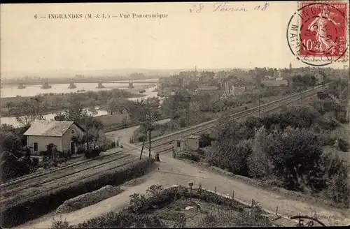 Ak Ingrandes Maine-et-Loire, Blick auf den Ort, Bahnschienen