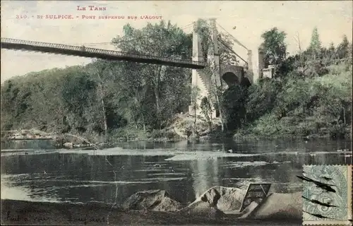 Ak Saint Sulpice Tarn, Pont Suspendu sur l'Agout