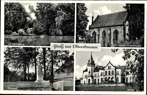 Ak Oldershausen Kalefeld, Partie am Schloßteich, Ehrenmal, Kapelle im Park, Schloss
