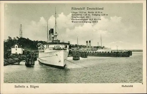 Ak Sassnitz auf der Insel Rügen, Hafenbild, Fährschiff Deutschland