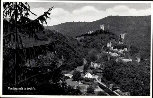 Ak Manderscheid in der Eifel, Blick auf den Ort, Burg, Wald, Berge