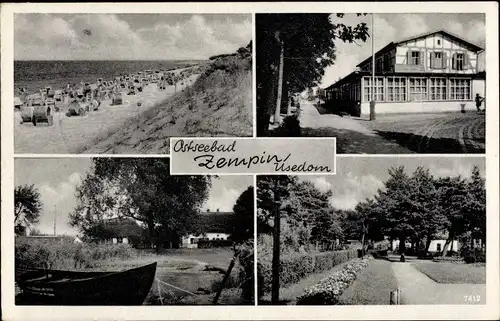 Ak Ostseebad Zempin auf Usedom, Strand, Ruderboot