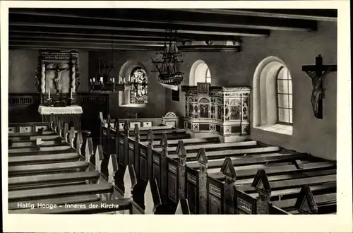 Ak Hallig Hooge in Nordfriesland, Inneres der Kirche