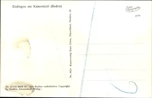 Ak Endingen am Kaiserstuhl, Ortsübersicht, Vogelschau