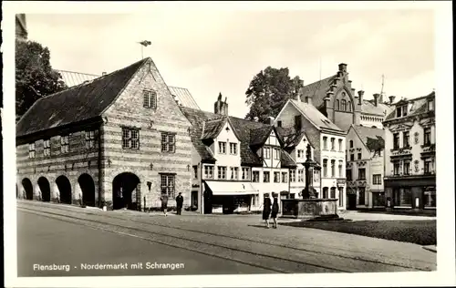 Ak Flensburg in Schleswig Holstein, Nordermarkt mit Schrangen