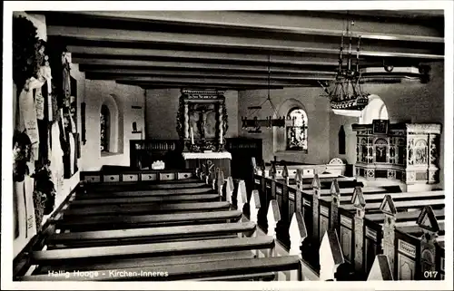 Ak Hallig Hooge, Kirchen Inneres, Blick zum Altar