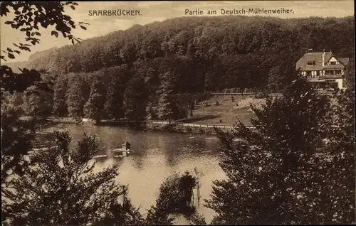 Ak Saarbrücken im Saarland, Partie am Deutsch Mühlenweiher