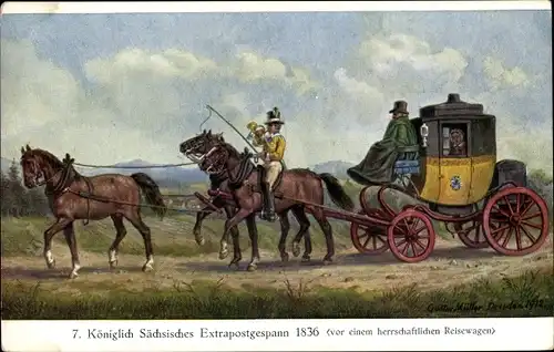 Künstler Ak Müller, Gustav, Königlich Sächsisches Extrapostgespann 1836