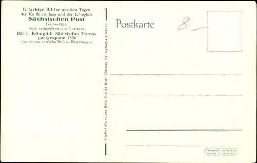 Künstler Ak Müller, Gustav, Königlich Sächsisches Extrapostgespann 1836