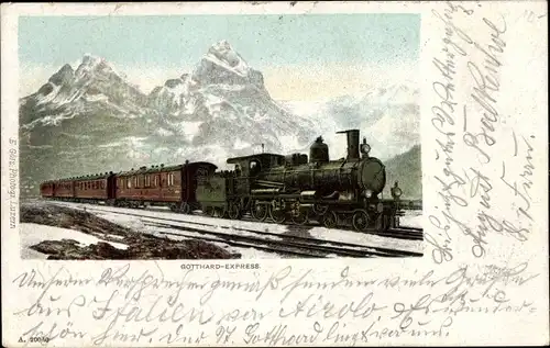 Ak Schweiz, Gotthard Express, Schweizer Eisenbahn, Dampflok, Gebirge