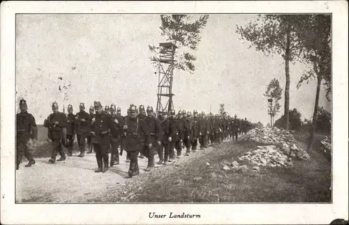 Ak Marschierende deutsche Soldaten, Landsturm, I WK