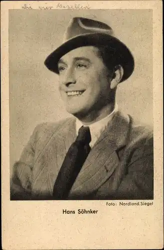Ak Schauspieler Hans Söhnker, Portrait, Hut, Krawatte