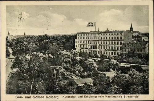 Ak Kołobrzeg Kolberg Pommern, Kuranstalt, Erholungsheim Kauffmanns Strandhotel
