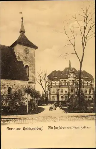 Ak Berlin Reinickendorf, Alte Dorfkirche, Neues Rathaus