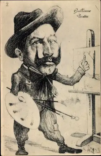 Künstler Ak Kaiser Wilhelm II. als Maler, Karikatur