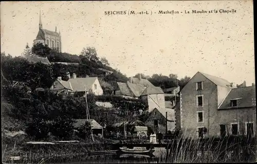 Ak Matheflon Maine et Loire, Moulin et Chapelle