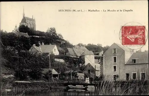 Ak Matheflon Maine et Loire, Moulin et la Chapelle