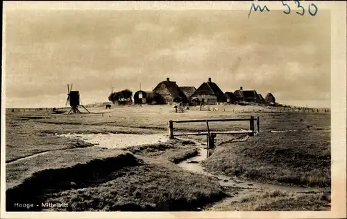 Ak Hallig Hooge, Partie am Mitteltritt, Windmühle