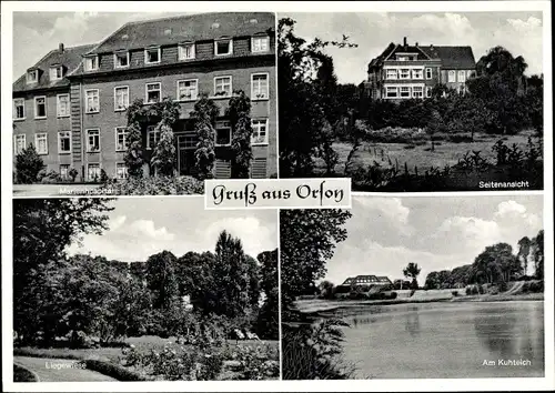 Ak Orsoy Rheinberg am Niederrhein, Marienhospital, Liegewiese, Kuhteich, Seitenansicht