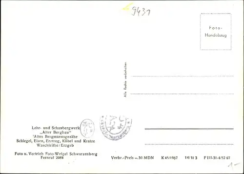 Ak Waschleithe Grünhain Beierfeld Erzgebirge, Erzbergwerk Alter Bergbau, Bergmannsgezähe, Schlegel