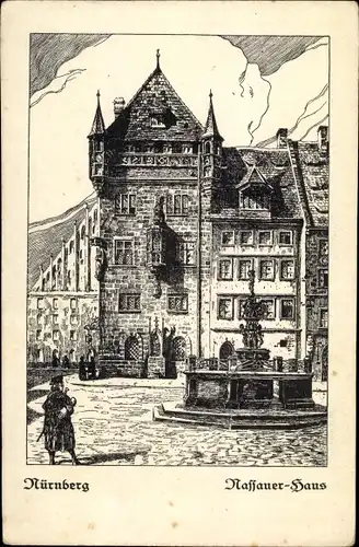 Künstler Ak Schmigalle, V., Nürnberg in Mittelfranken, Nassauer Haus, Brunnen