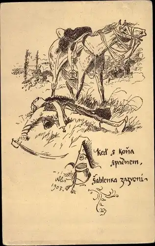 Künstler Ak Ales, Mikolas, Narodni pisne, Soldat auf dem Schlachtfeld