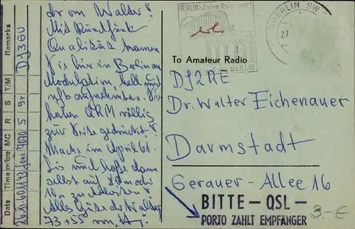 Ak QSL Karte, Funkerkarte, SWL, Harry Wolf, Joachim Friedrich Straße 27, Halensee