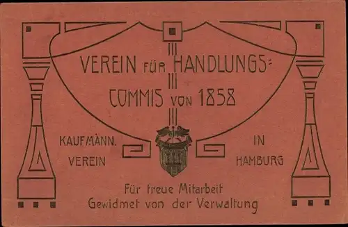 Jugendstil Präge Ak Hamburg, Verein für Handlungscommis von 1858, Kaufmännischer Verein