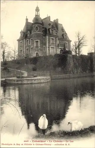 Ak Crevecoeur Seine et Marne, Le Chateau, Le Lac