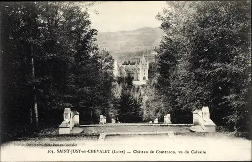 Ak Saint Just en Chevalet Loire, Château de Contenson, vu du Calvaire