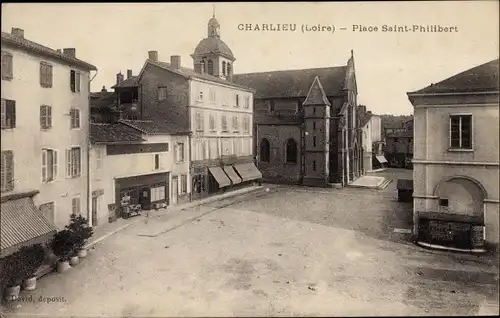 Ak Charlieu Loire, Place Saint Philibert, Église