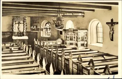 Ak Hallig Hooge in Nordfriesland, Inneres der Kirche