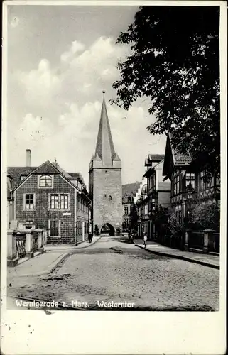 Ak Wernigerode Harz, Wohnhäuser und Westerntor