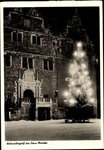 Ak Hann Münden in Niedersachsen, Weihnachtsbaum am Rathaus