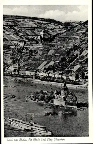 Ak Kaub am Rhein, Die Pfalz und Burg Gutenfels, Dampfer